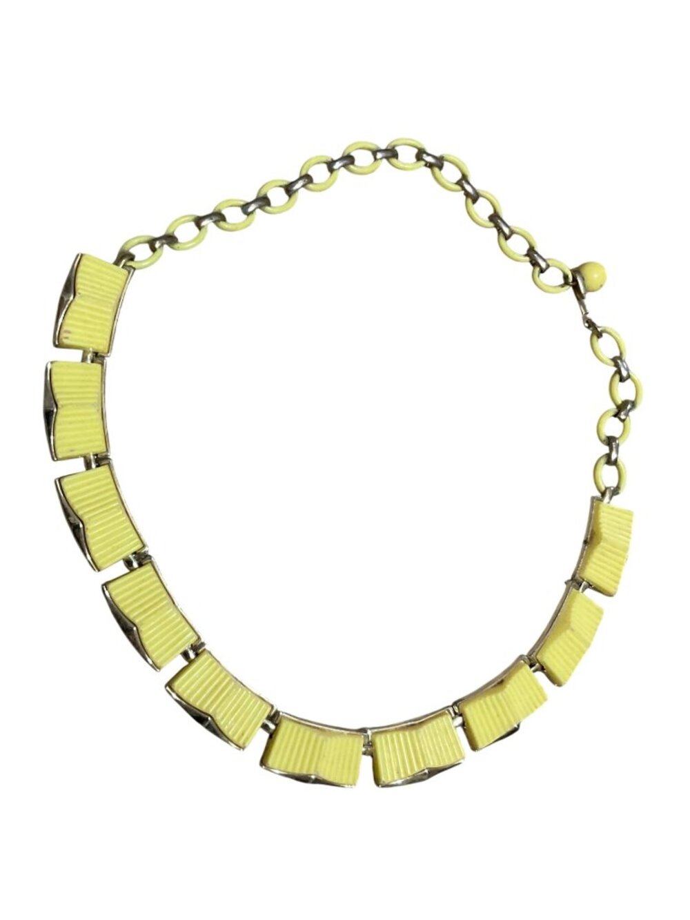 Vtg Yellow & Silver-Tone Link Necklace 17" Adjustable Chain Retro Style Jewelry
